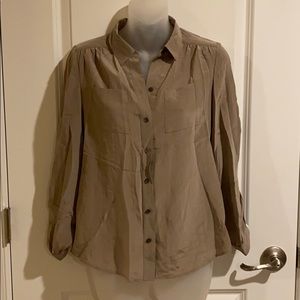 ELUC Ann Taylor 100% Silk Ruched Sleeve Blouse